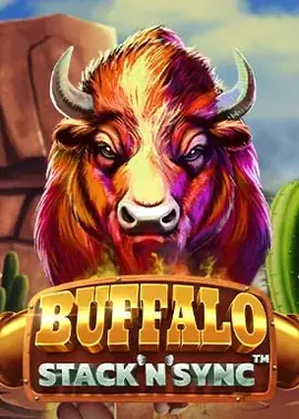 Wild west slot with stacked buffalo symbols and synced reel bonuses.